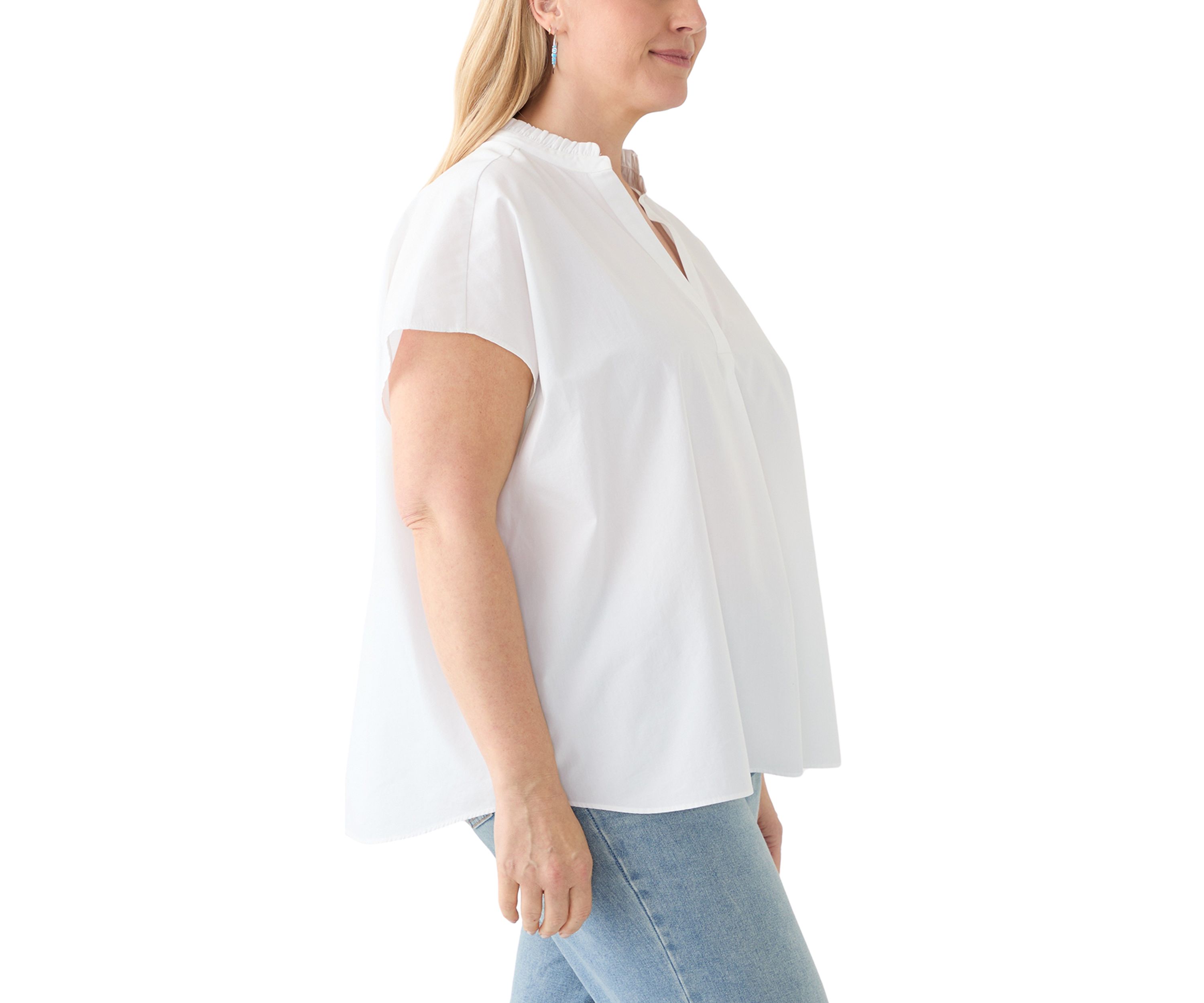 Plus Size Short Sleeve Dolman Ruffle Neck Top