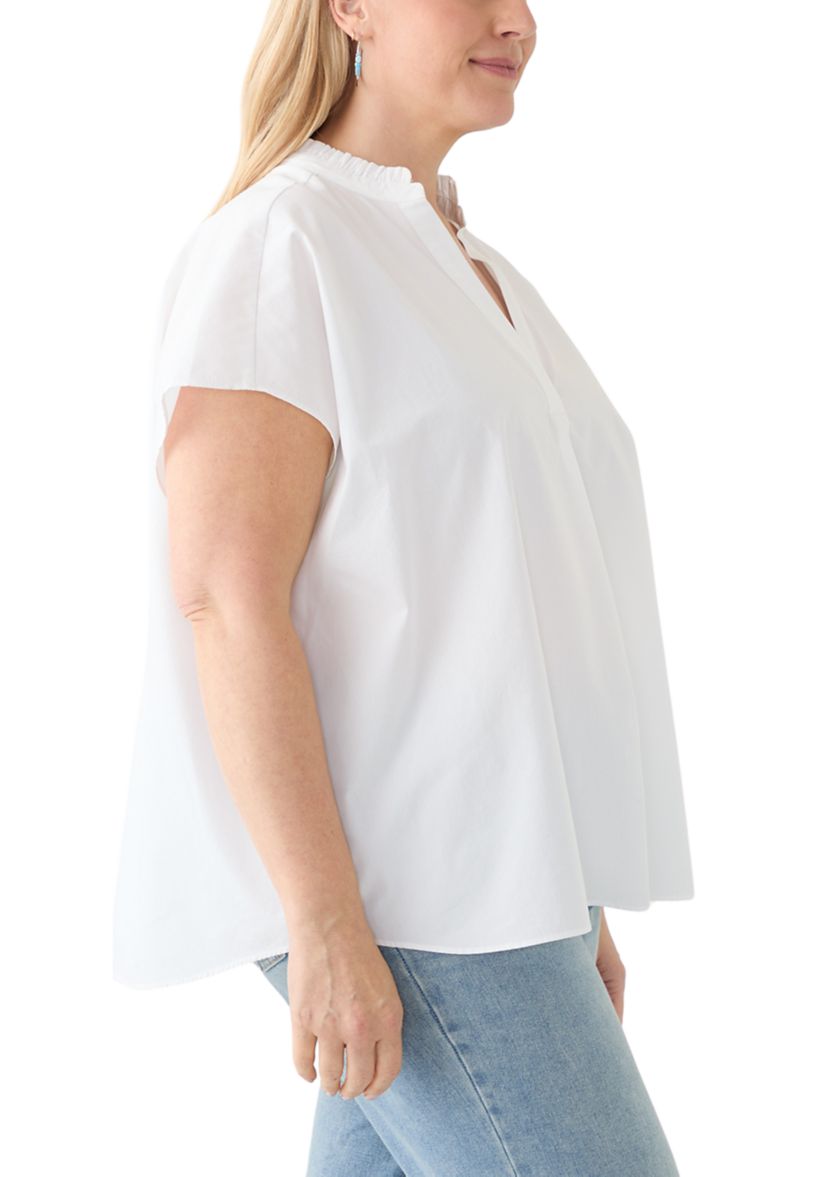 Plus Size Short Sleeve Dolman Ruffle Neck Top