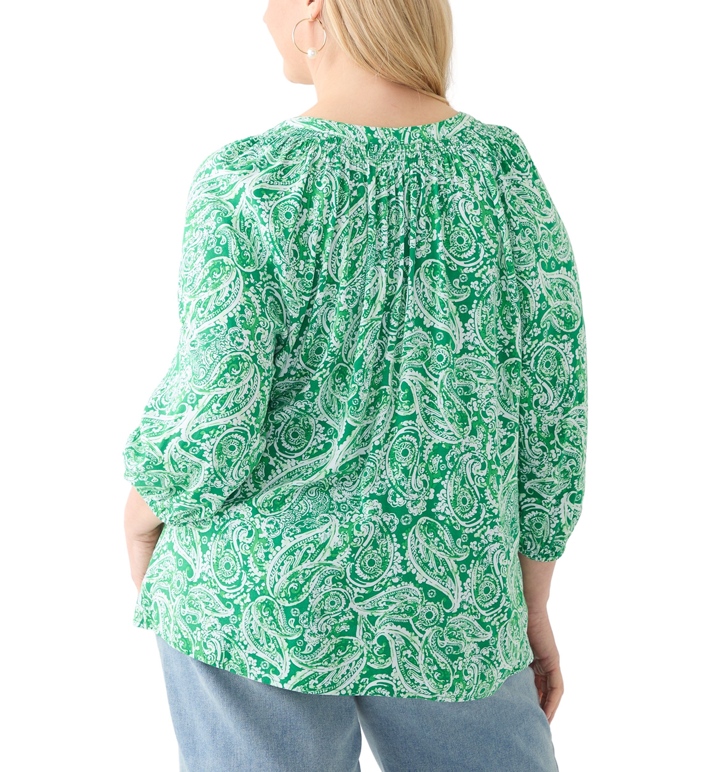 Plus Size 3/4 Sleeve Printed Peasant Top 