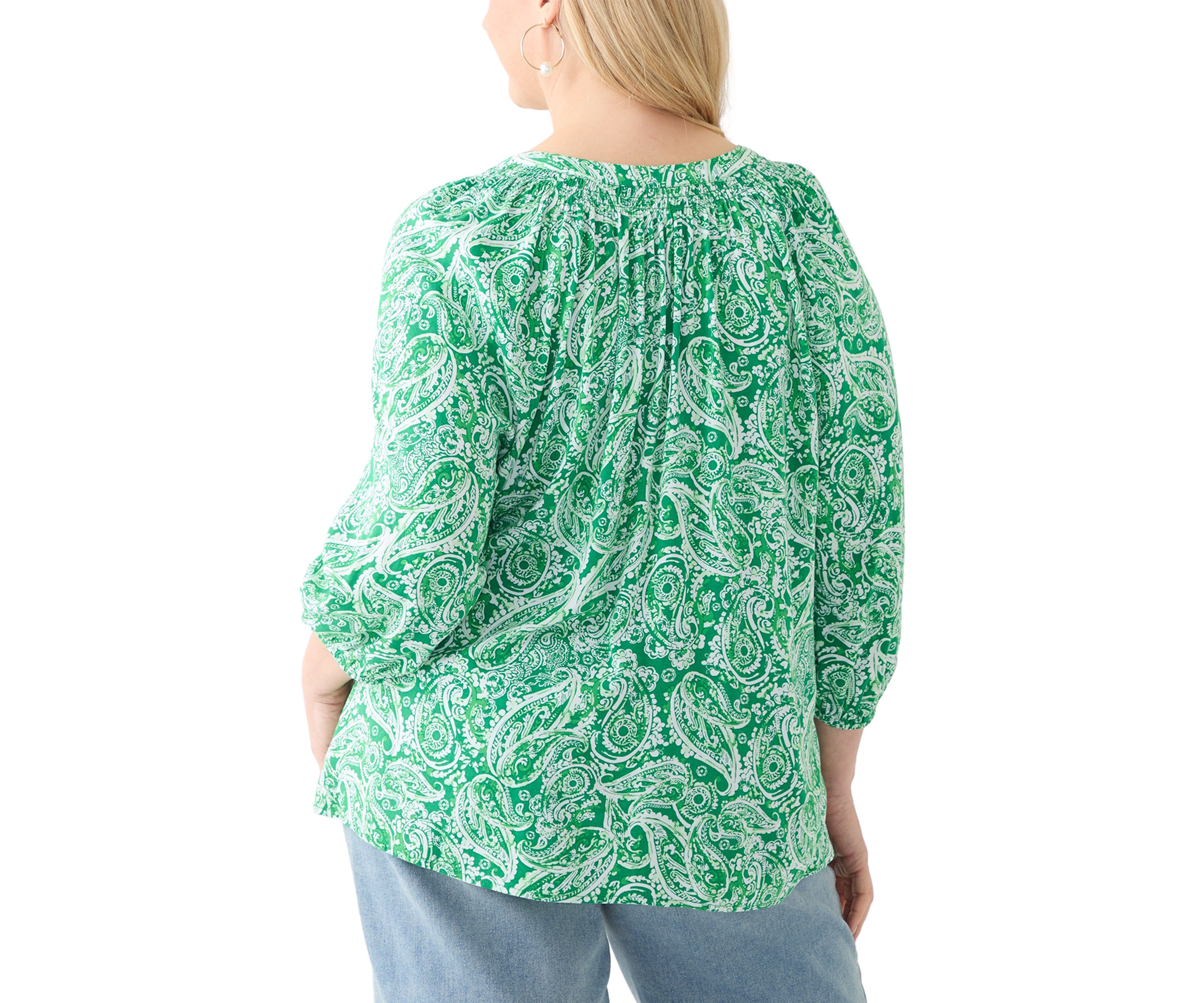 Plus Size 3/4 Sleeve Printed Peasant Top 