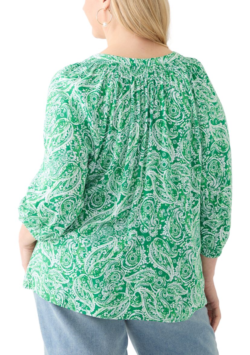 Plus Size 3/4 Sleeve Printed Peasant Top 
