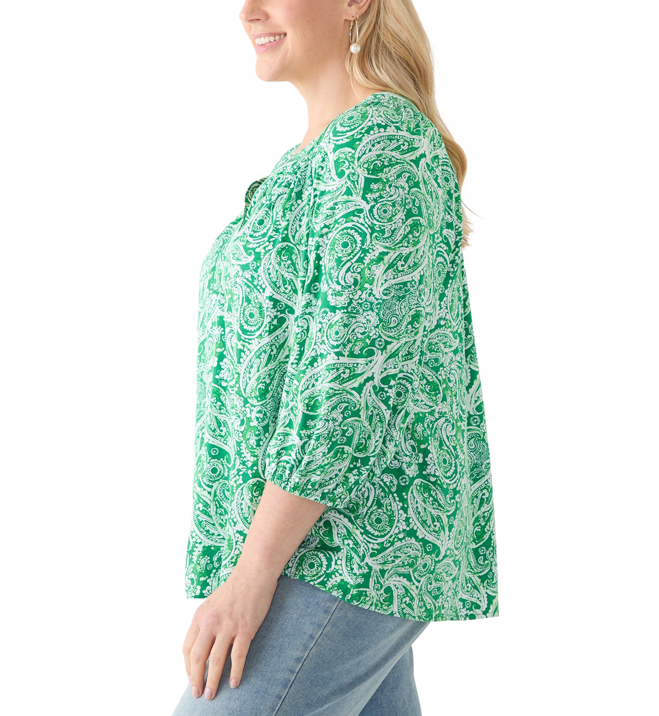Plus Size 3/4 Sleeve Printed Peasant Top 