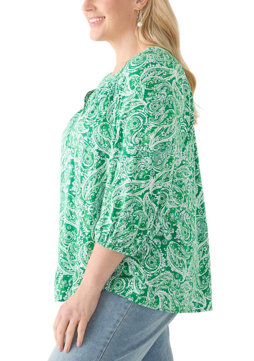 Plus Size 3/4 Sleeve Printed Peasant Top 