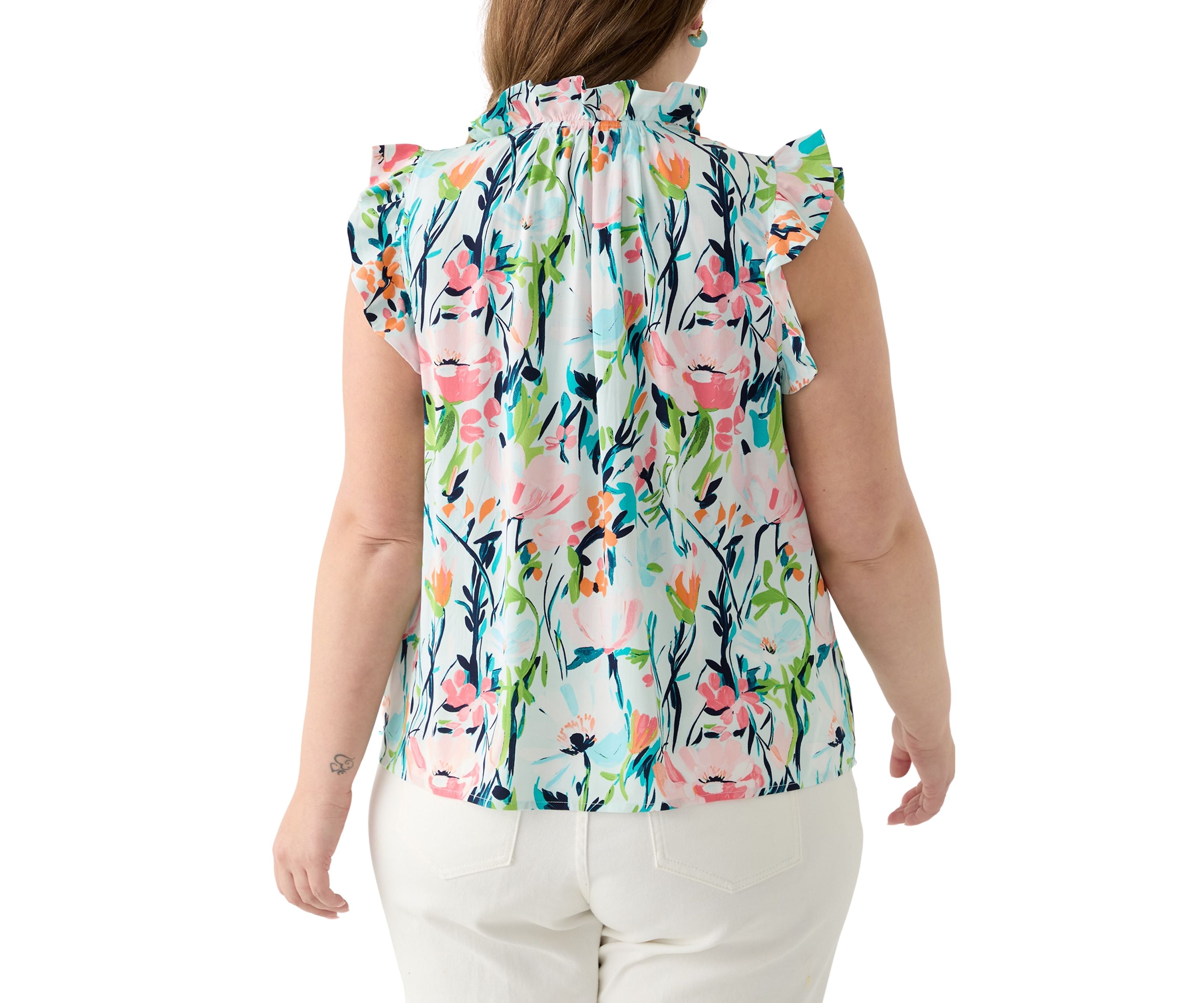 Plus Size Printed Ruffle Top