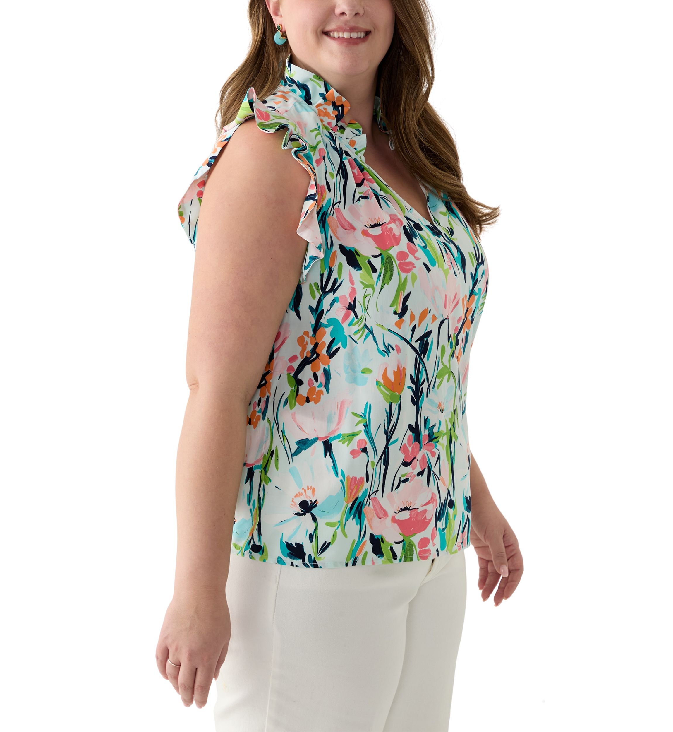 Plus Size Printed Ruffle Top