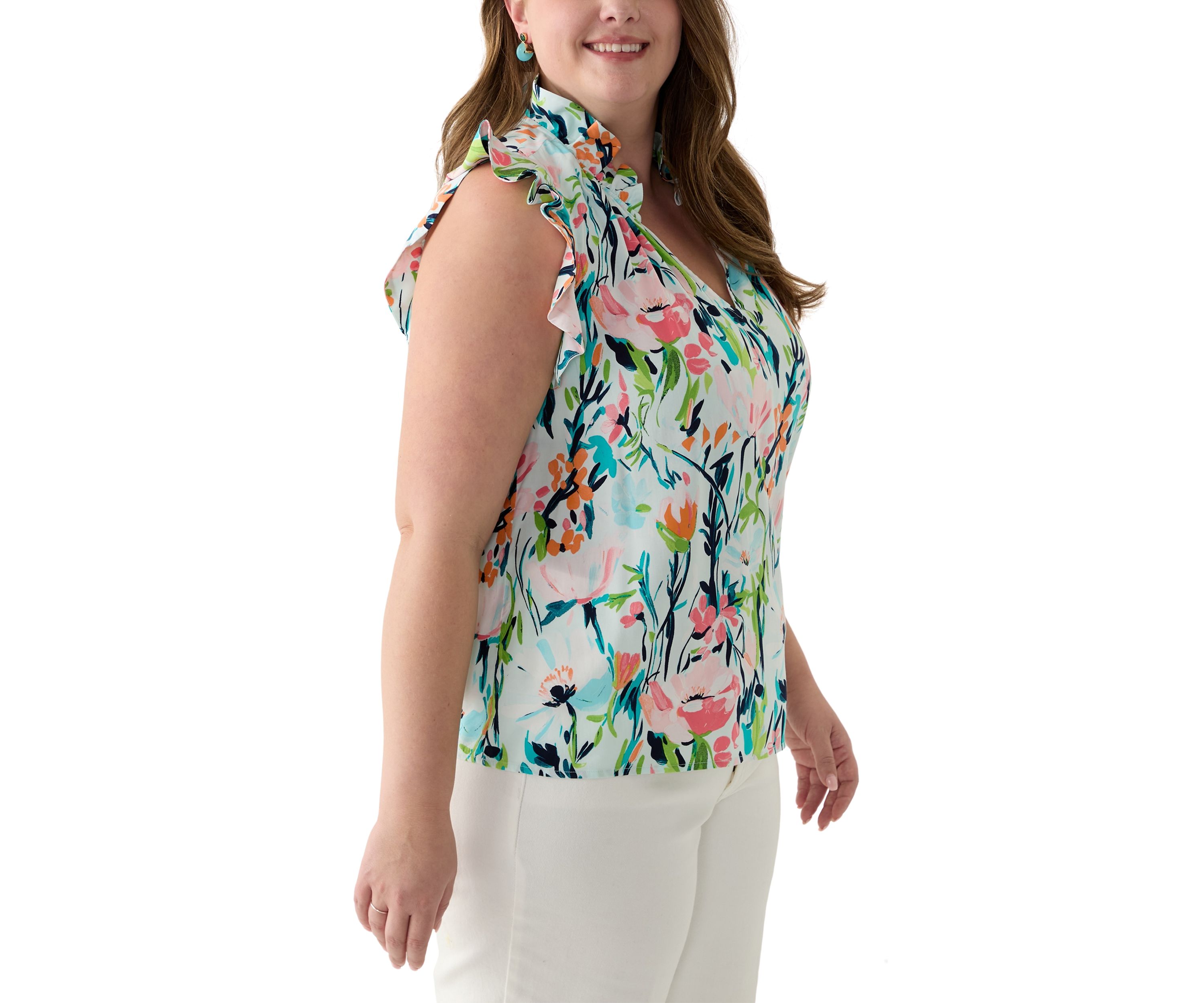 Plus Size Printed Ruffle Top