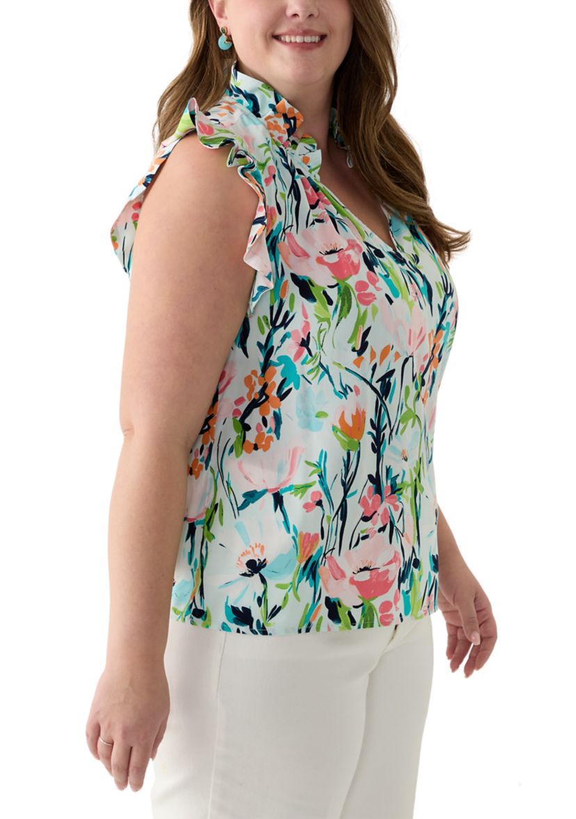 Plus Size Printed Ruffle Top