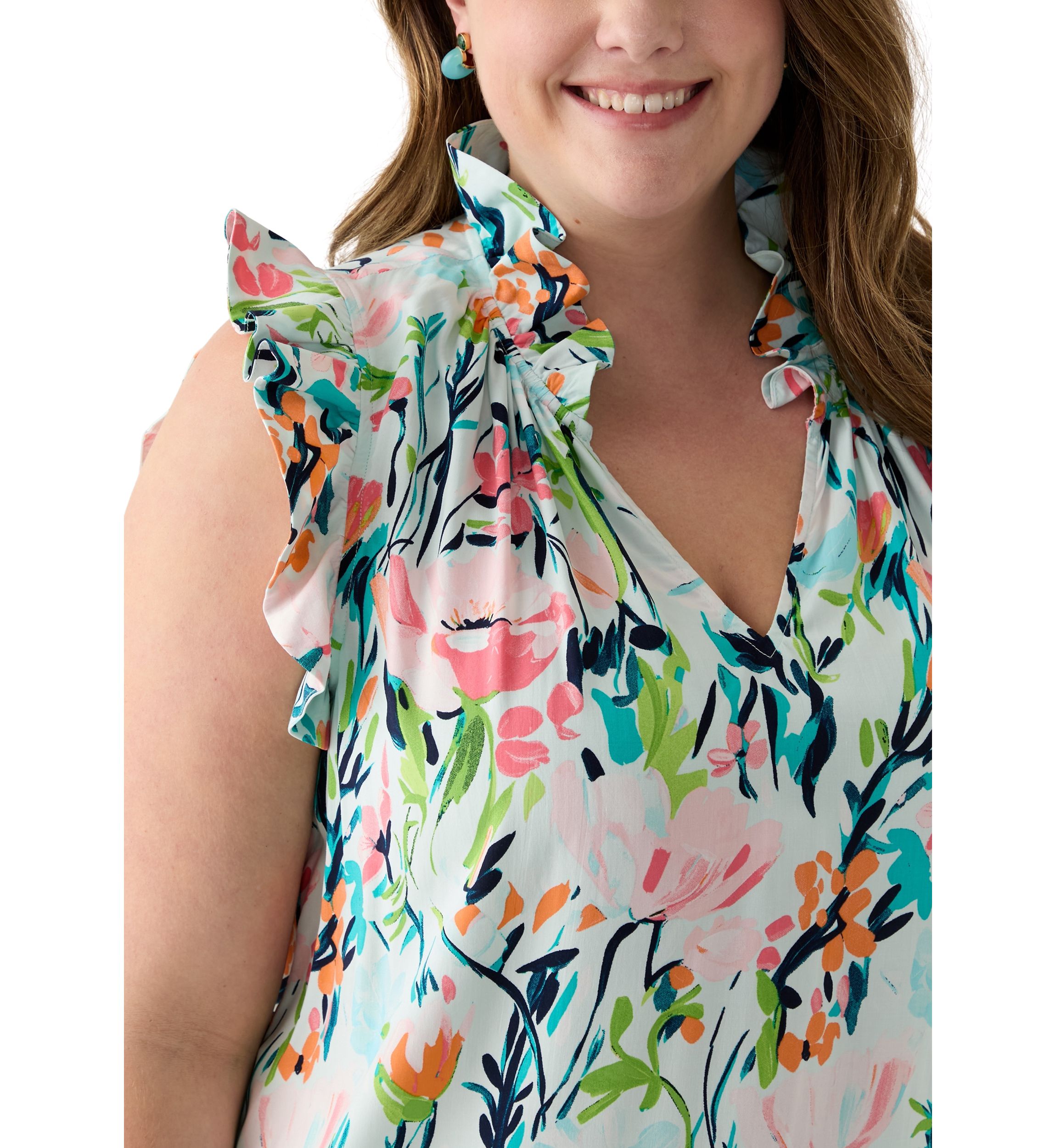Plus Size Printed Ruffle Top