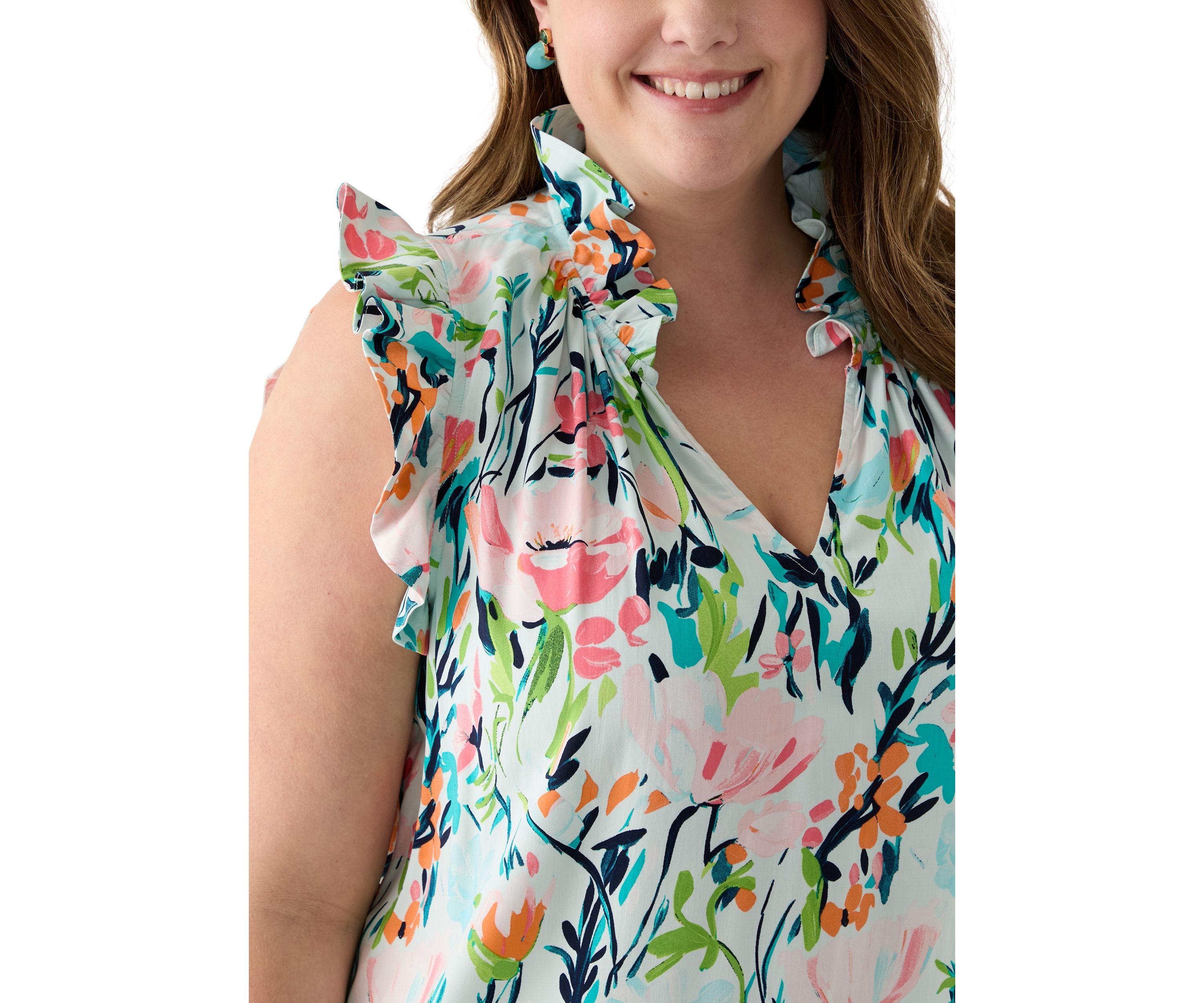 Plus Size Printed Ruffle Top