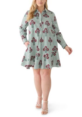 Crown & Ivy Women's Plus Size Long Sleeve Flounce Shirtdress