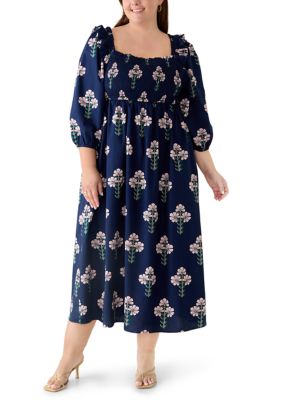 Crown & Ivy Women's Plus Size Three-Quarter Sleeve Printed Midi Dress