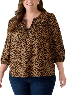 Crown & Ivy Women's Plus Size 3/4 Sleeve Split Neck Top