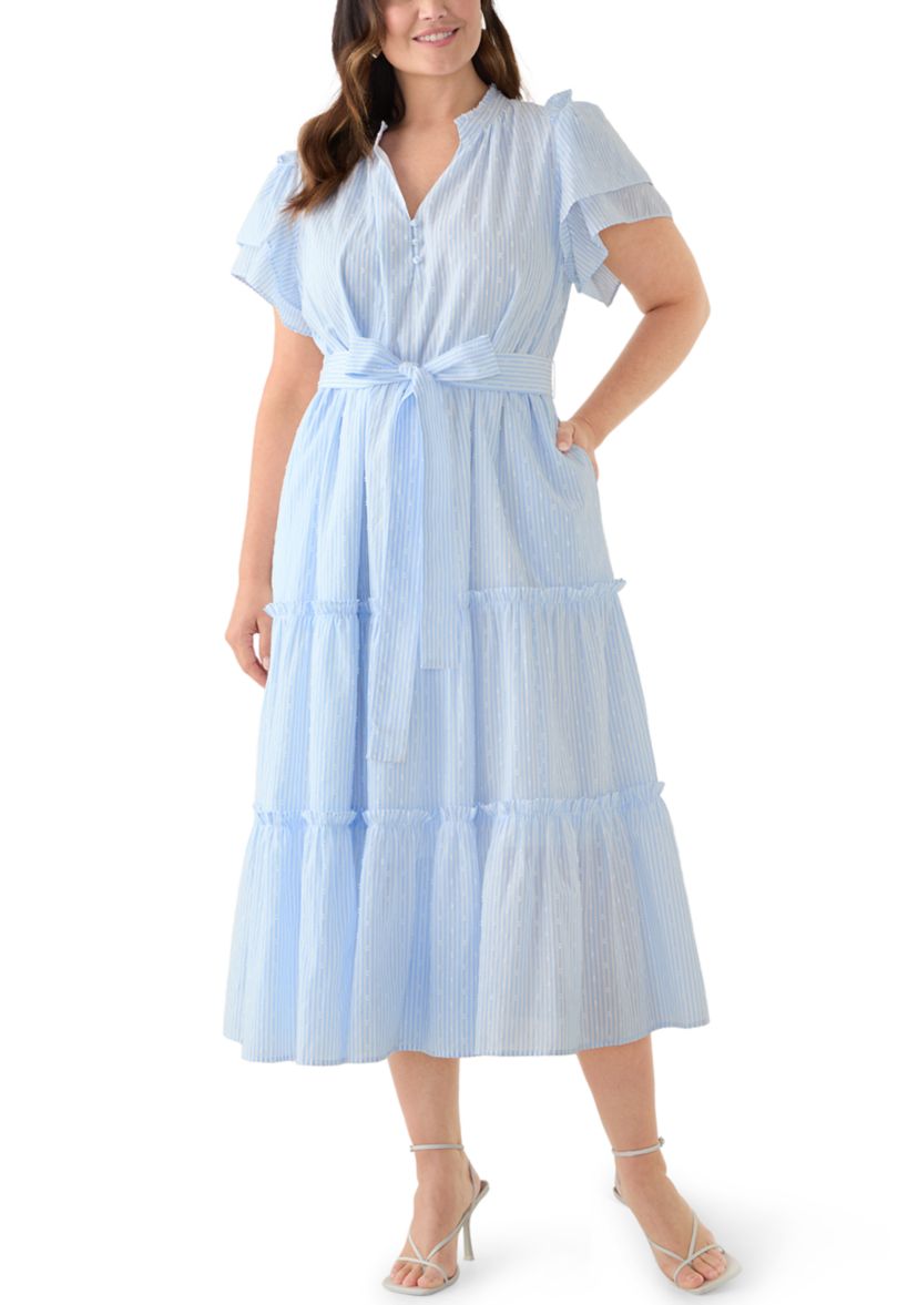 Crown & Ivy Plus Size Double Flutter Sleeve Belted Maxi Dress | Belk