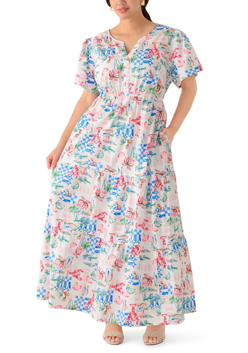 chinese dress ladies Final Sale Plus Size Short Sleeve Deep Scoop Neck Maxi Dress in Black main image 1