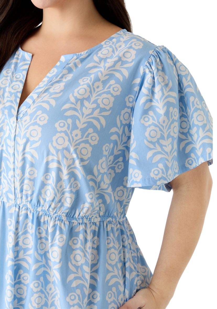 knee length dresses for ladies White Mark Plus Size Short Sleeve V-Neck Maxi Dress - Blue main image 0