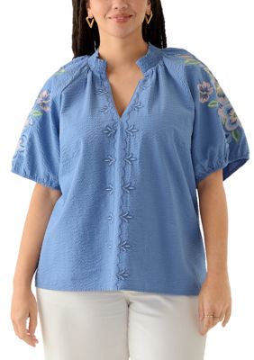 Crown & Ivy Women's Plus Size Short Sleeve Textured Woven Blouse
