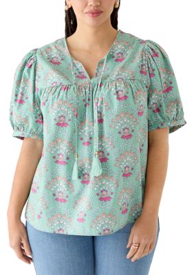 Crown & Ivy Women's Plus Size Peasant Shirt with Tassels, 2X