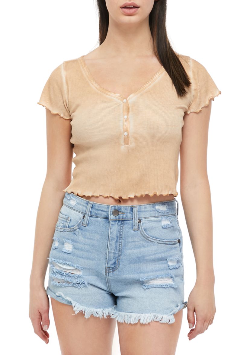 Short Sleeve Frayed Henley Shirt 
