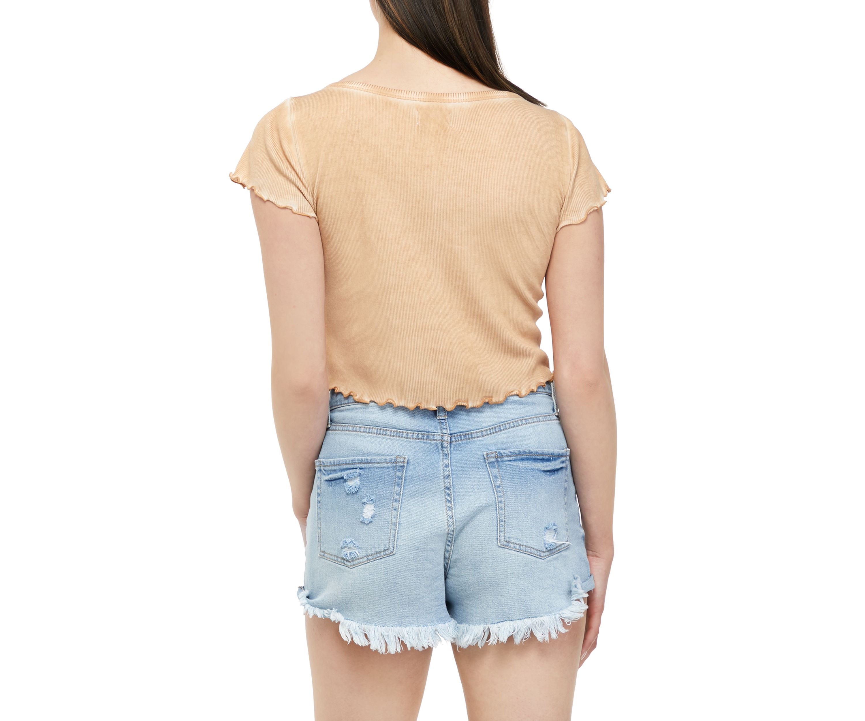 Short Sleeve Frayed Henley Shirt 