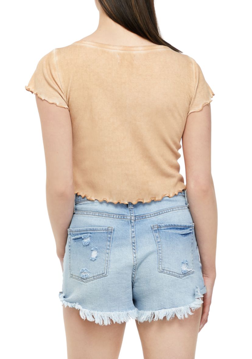 Short Sleeve Frayed Henley Shirt 