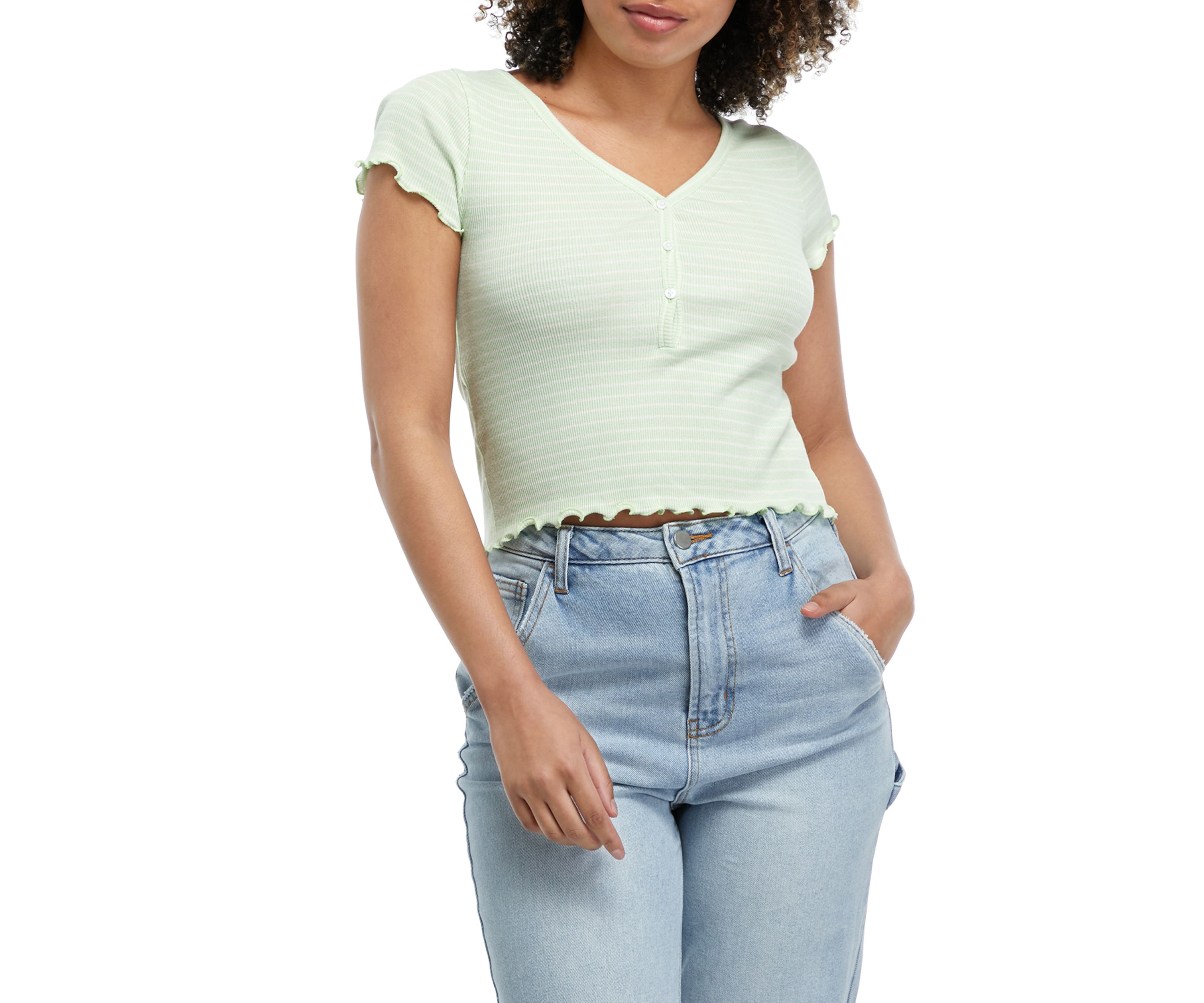  Short Sleeve Frayed Henley Shirt 
