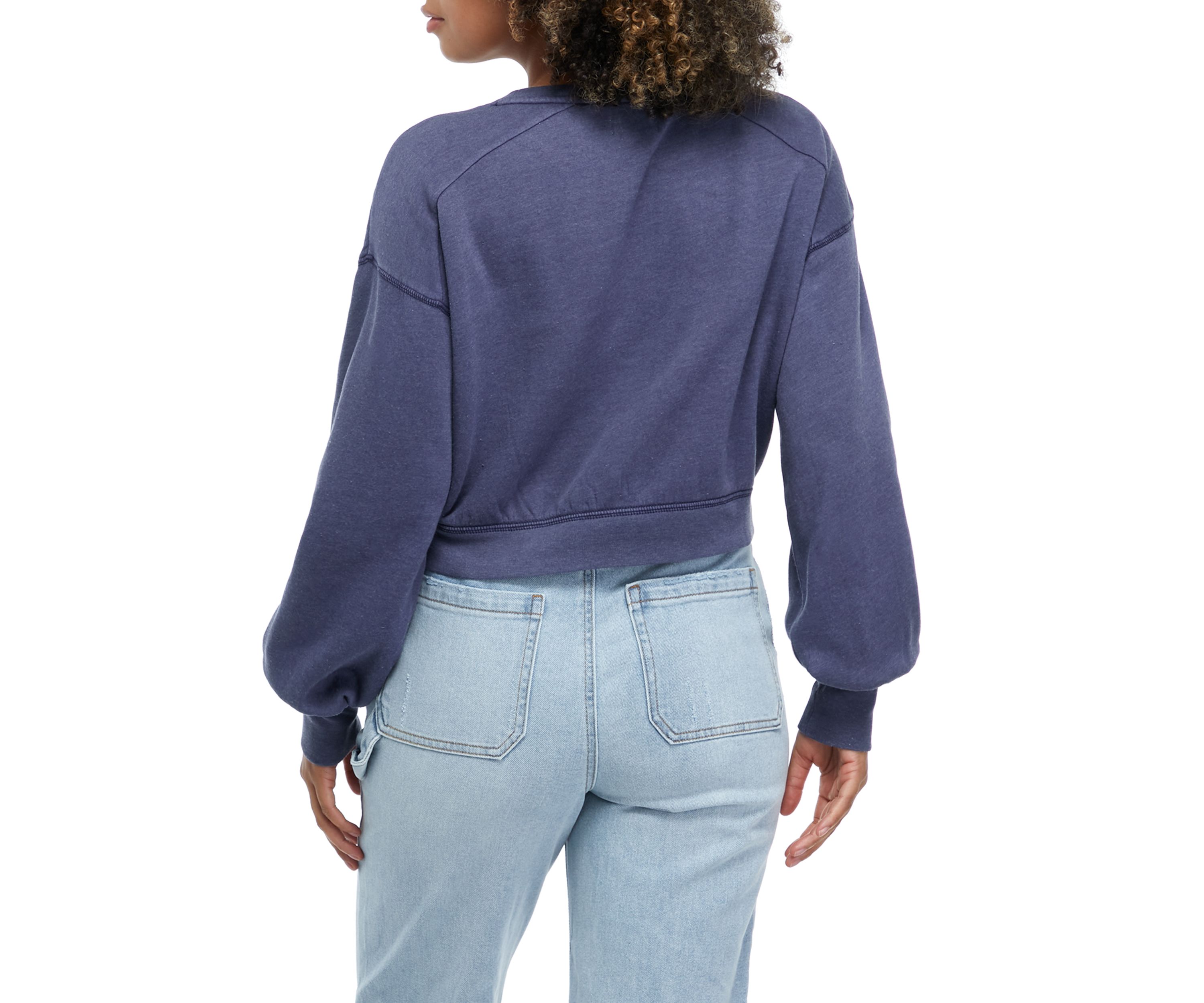 Juniors Long Sleeve Embroidered Cropped Sweatshirt