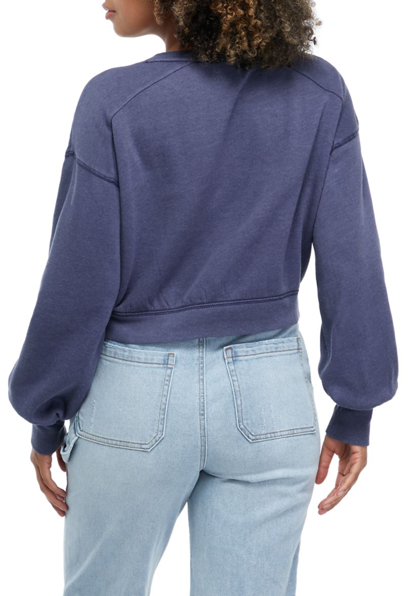 Juniors Long Sleeve Embroidered Cropped Sweatshirt