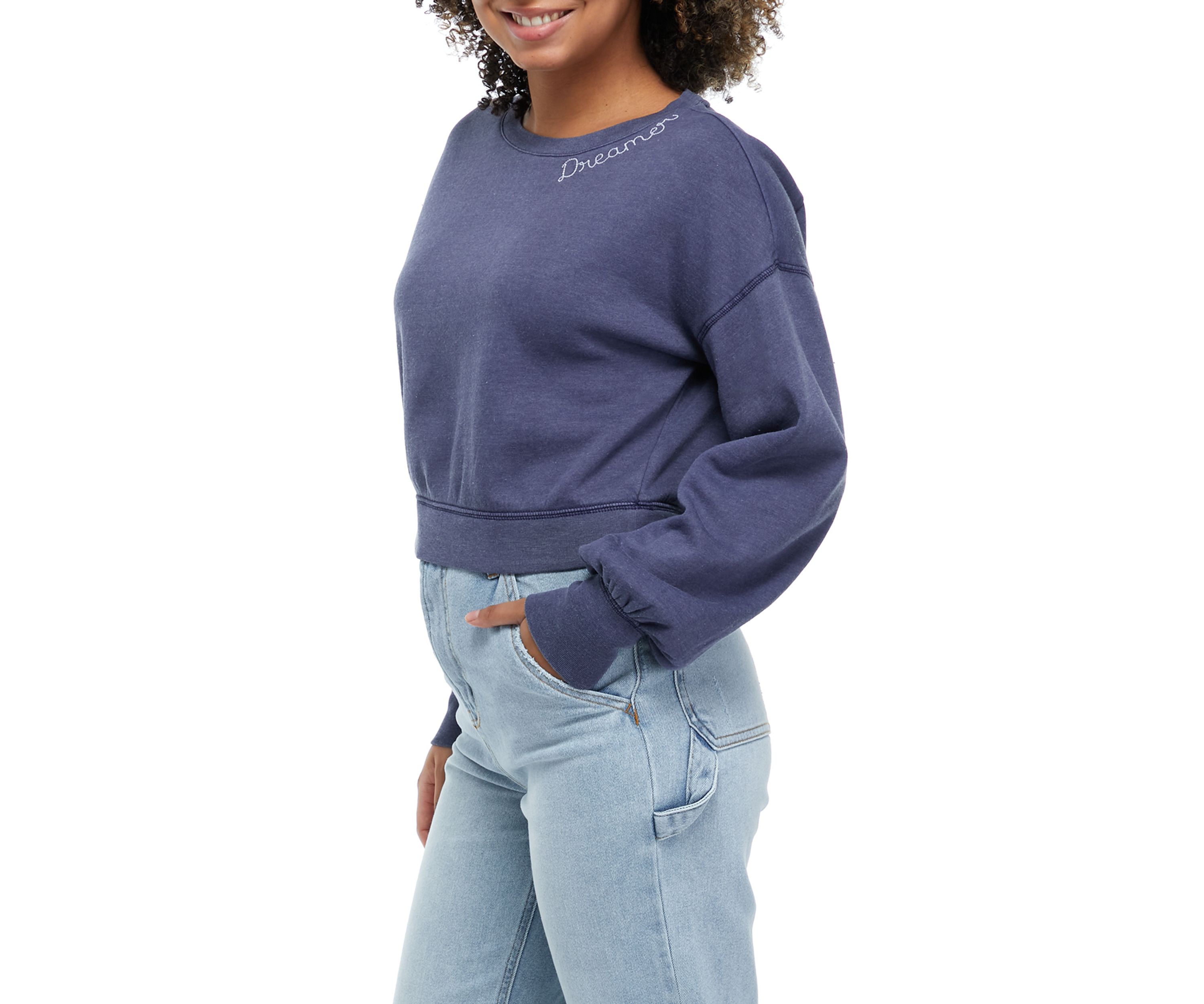 Juniors Long Sleeve Embroidered Cropped Sweatshirt