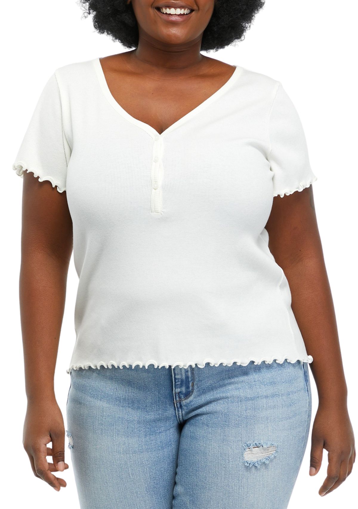 Plus Size Short Sleeve Solid Henley T-Shirt