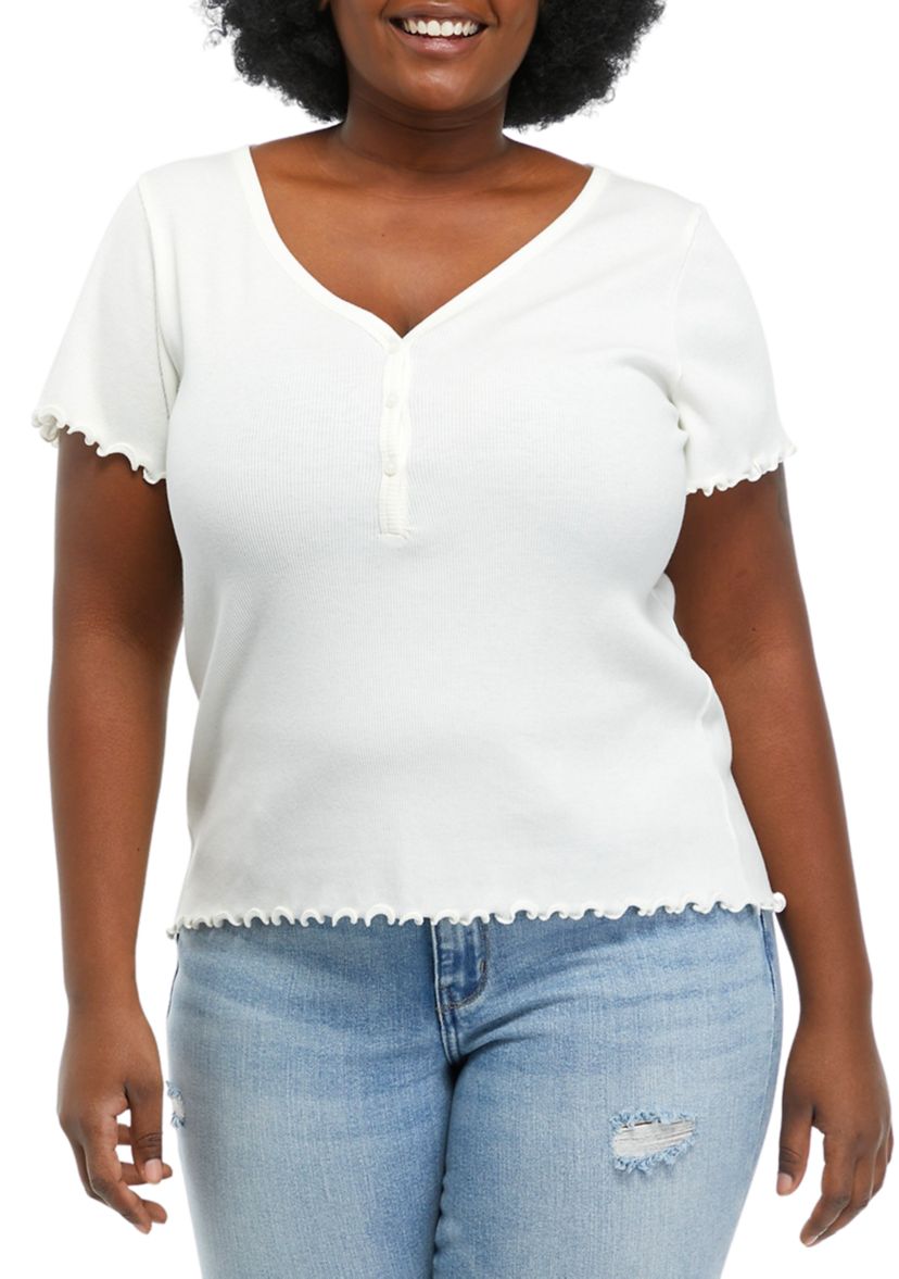 Plus Size Short Sleeve Solid Henley T-Shirt