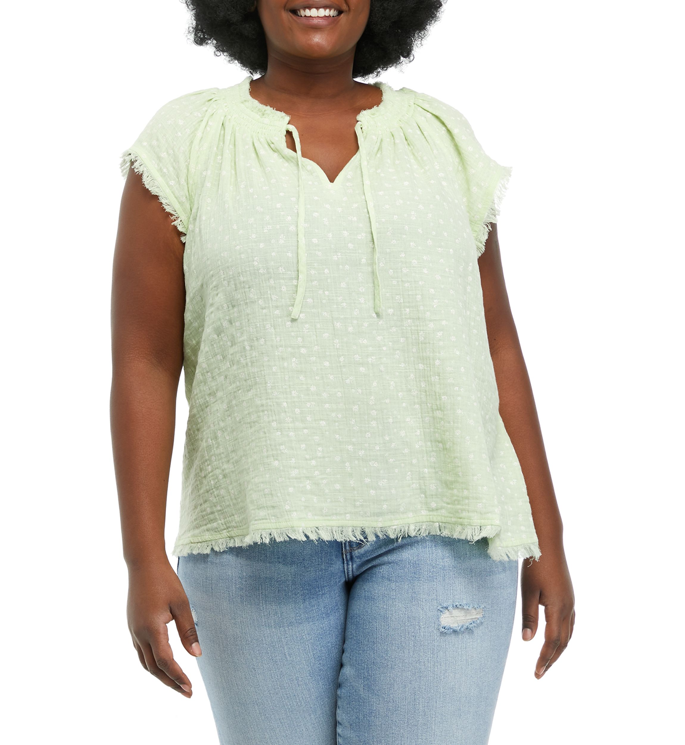 TRUE CRAFT Plus Size Printed Flutter Sleeve Peasant Blouse | Belk