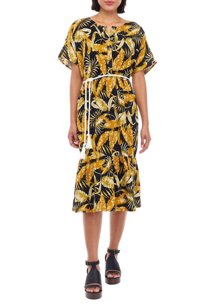 Womens Short Sleeve Gauze Midi Dress							