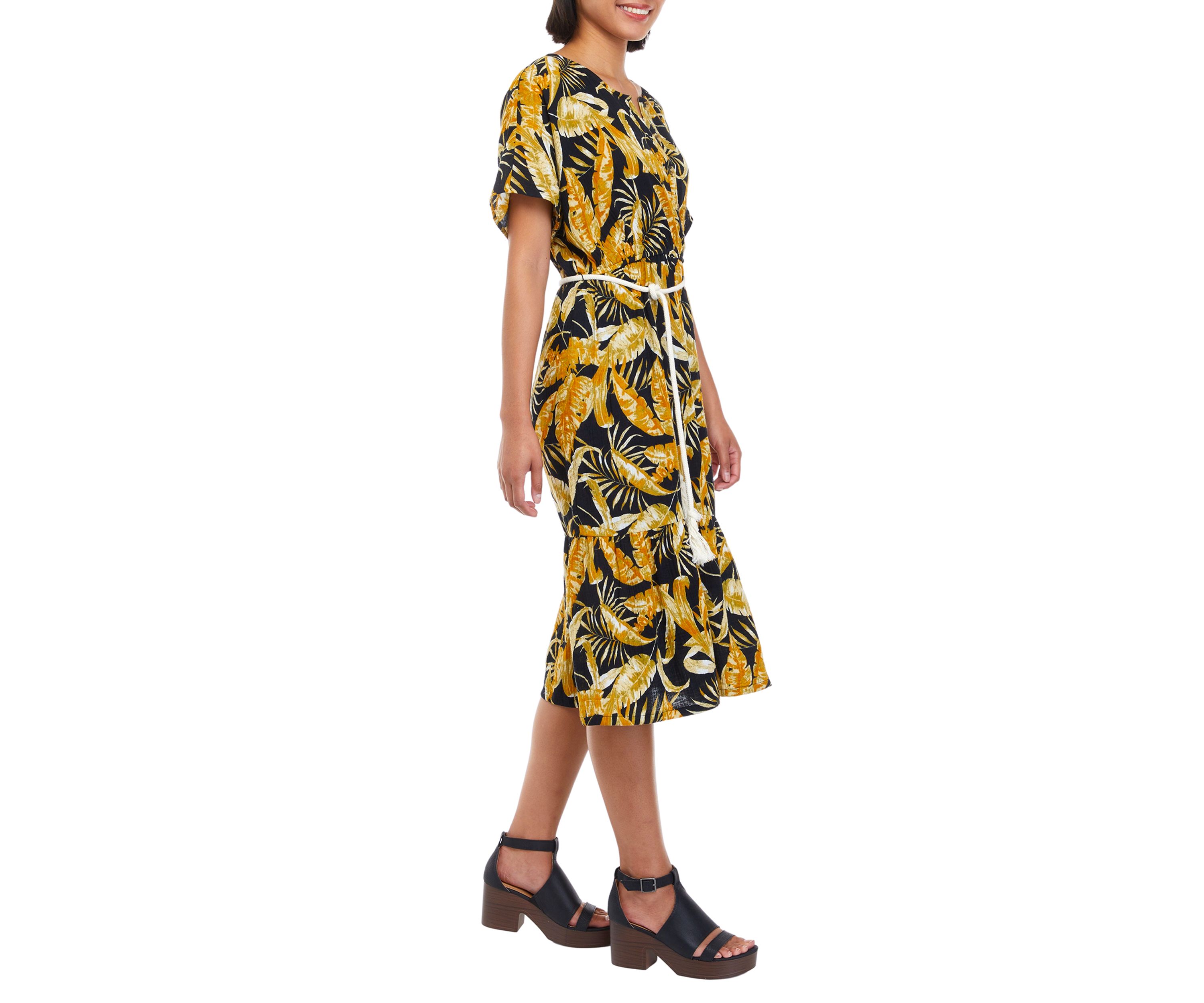 Womens Short Sleeve Gauze Midi Dress							