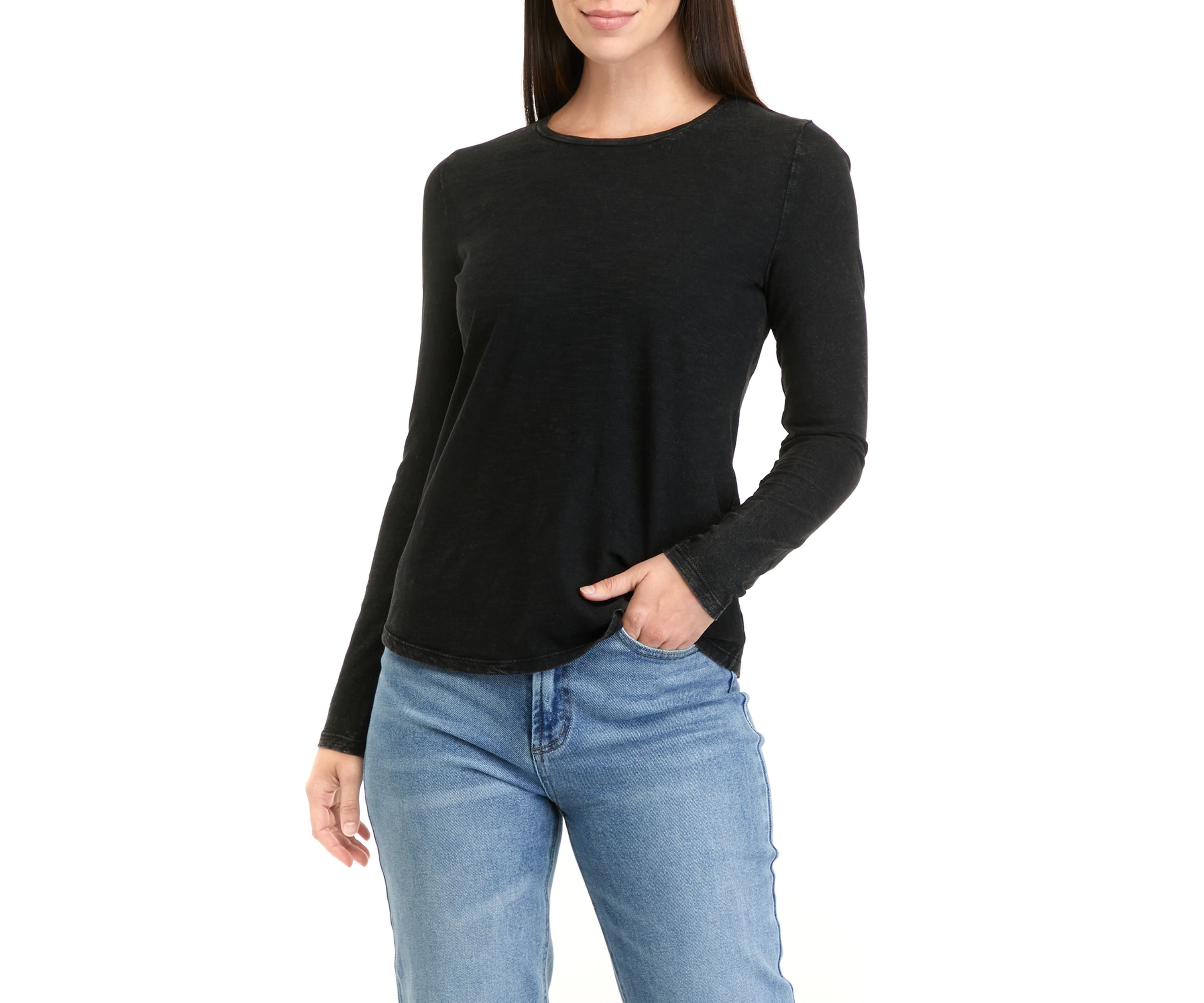 Womens Long Sleeve Crew Neck Solid T-Shirt