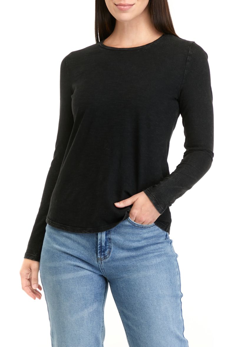 Womens Long Sleeve Crew Neck Solid T-Shirt