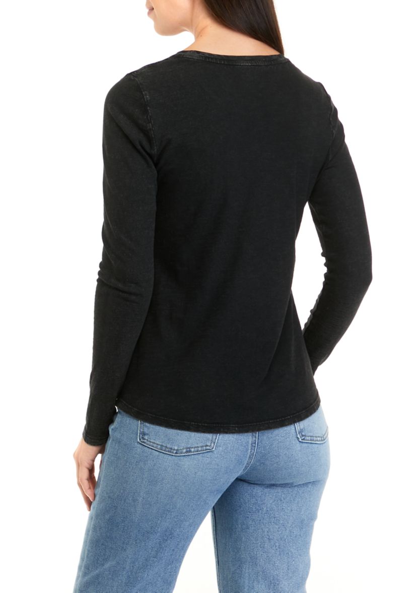 Womens Long Sleeve Crew Neck Solid T-Shirt