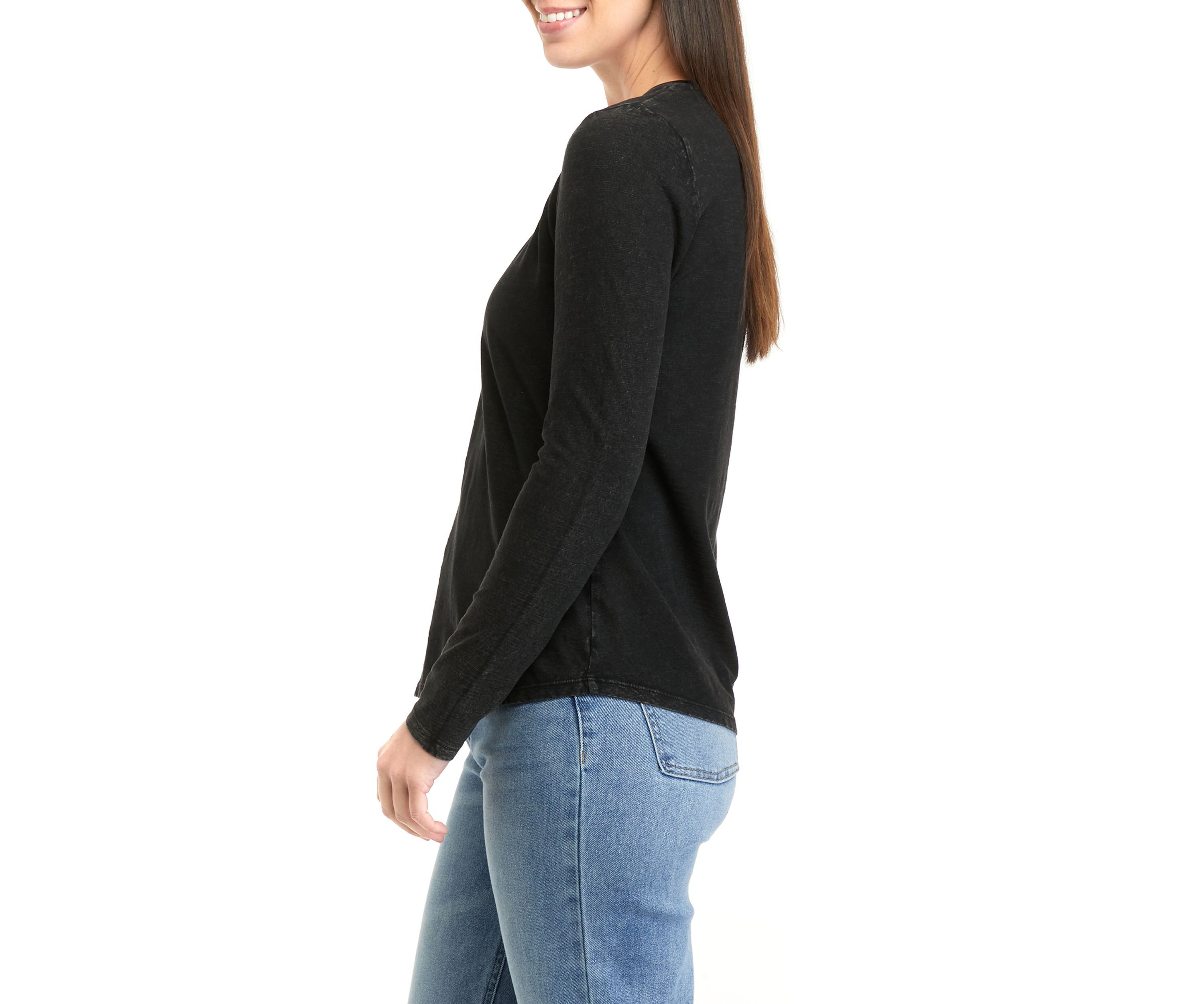 Womens Long Sleeve Crew Neck Solid T-Shirt