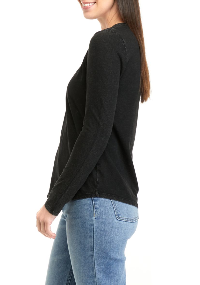 Womens Long Sleeve Crew Neck Solid T-Shirt