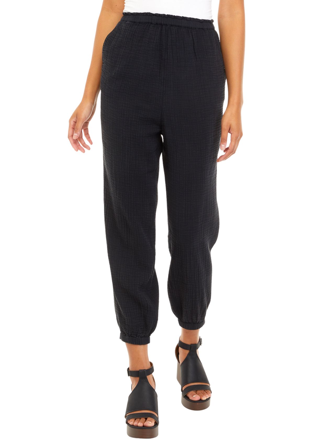 Womens Cotton gauze Elastic Cuff Joggers							