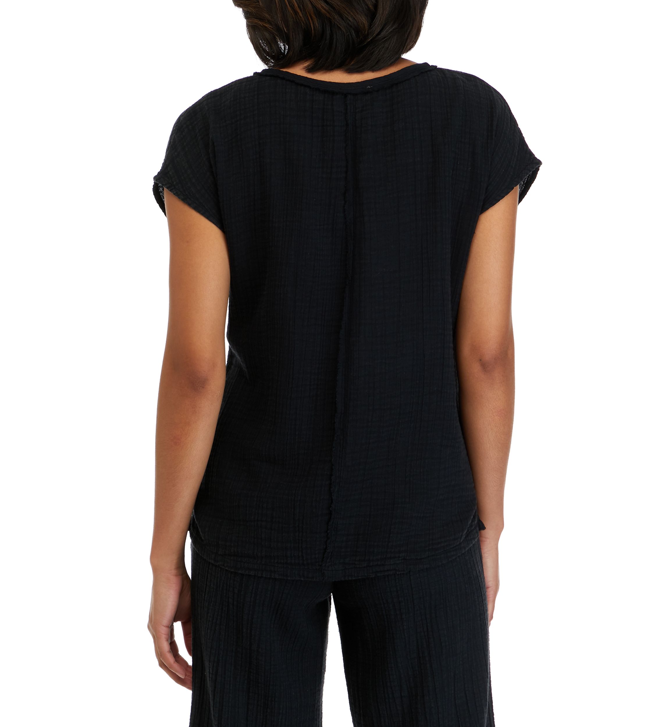 Womens  Short Sleeve Cotton Gauze V-Neck Dolman Top 