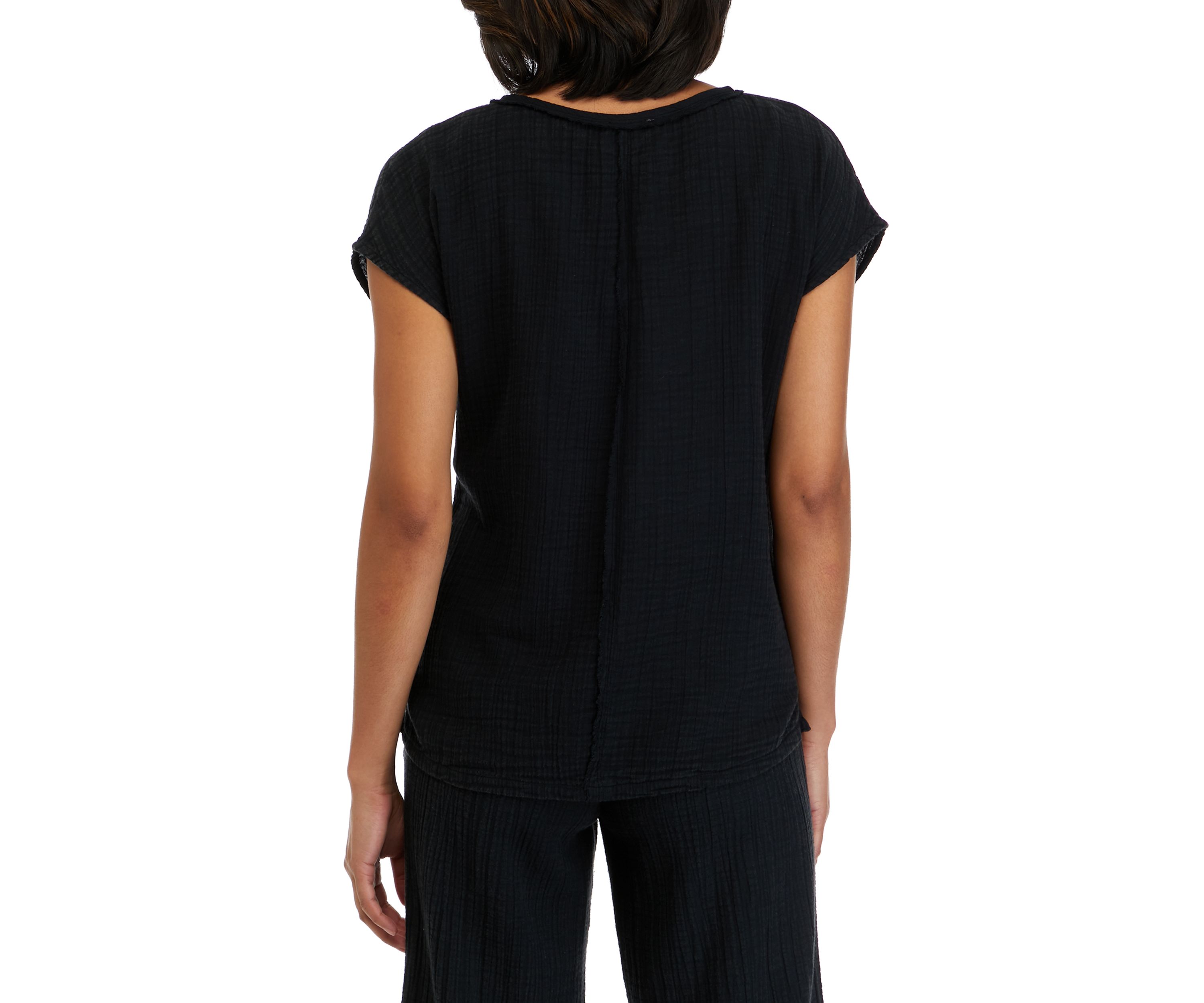 Womens  Short Sleeve Cotton Gauze V-Neck Dolman Top 