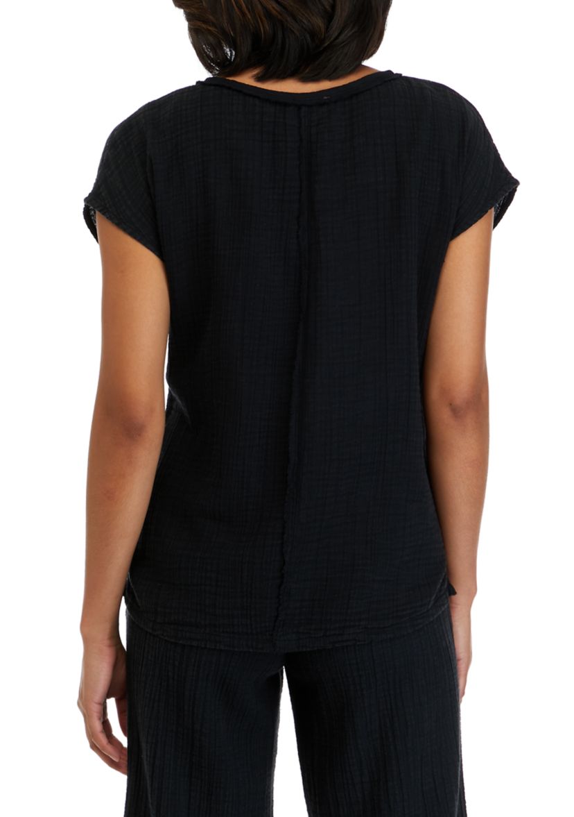 Womens  Short Sleeve Cotton Gauze V-Neck Dolman Top 