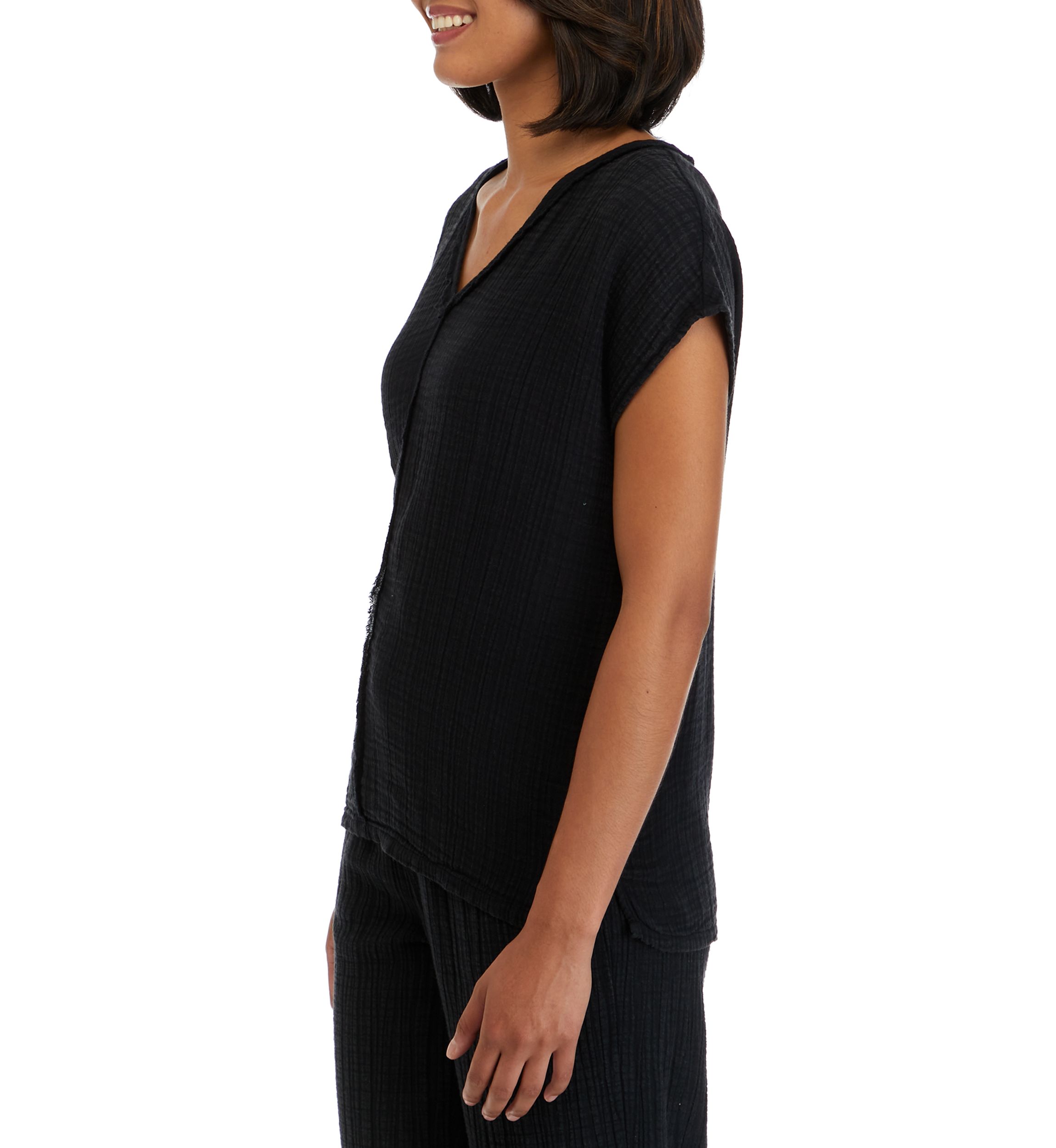 Womens  Short Sleeve Cotton Gauze V-Neck Dolman Top 