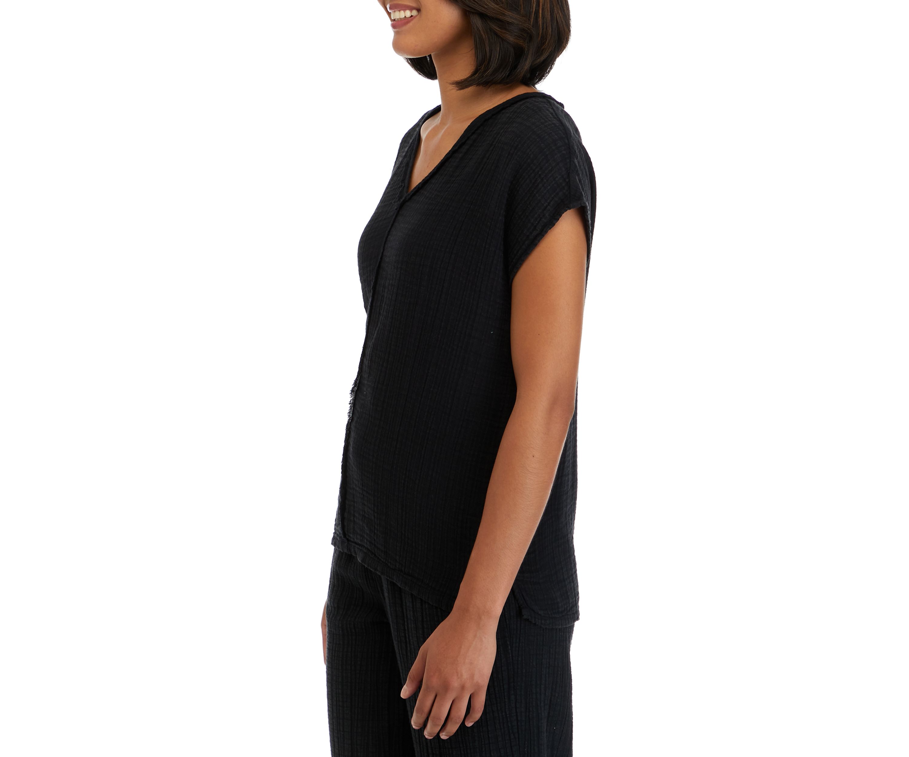 Womens  Short Sleeve Cotton Gauze V-Neck Dolman Top 