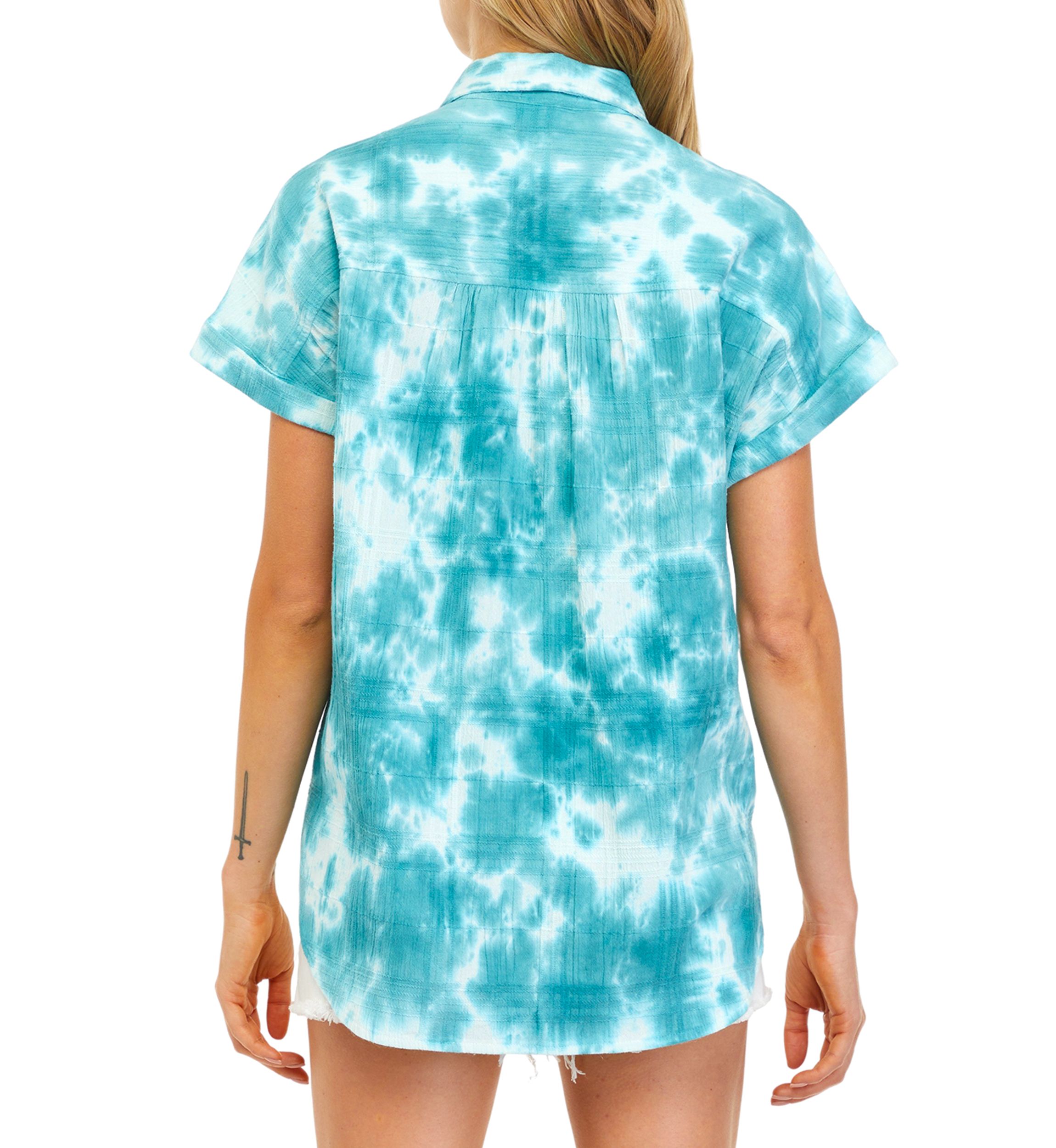 Womens Short Sleeve Boyfriend Button Up Shirt 