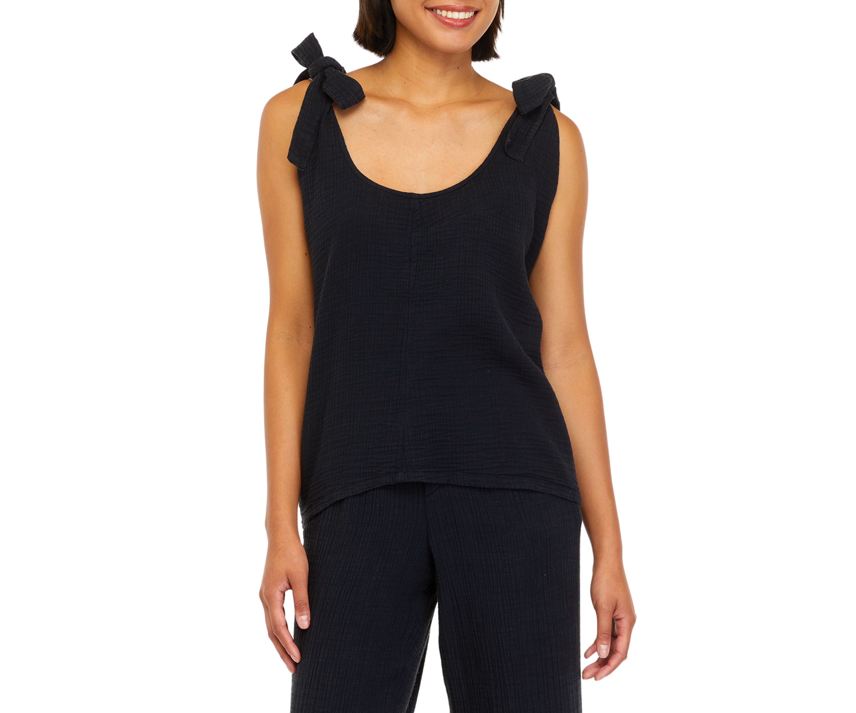 Womens Tie Shoulder Cotton Gauze Tank Top									
