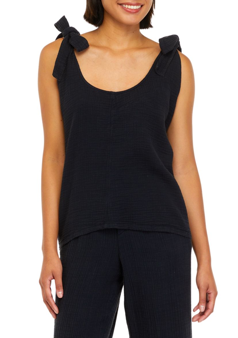 Womens Tie Shoulder Cotton Gauze Tank Top									
