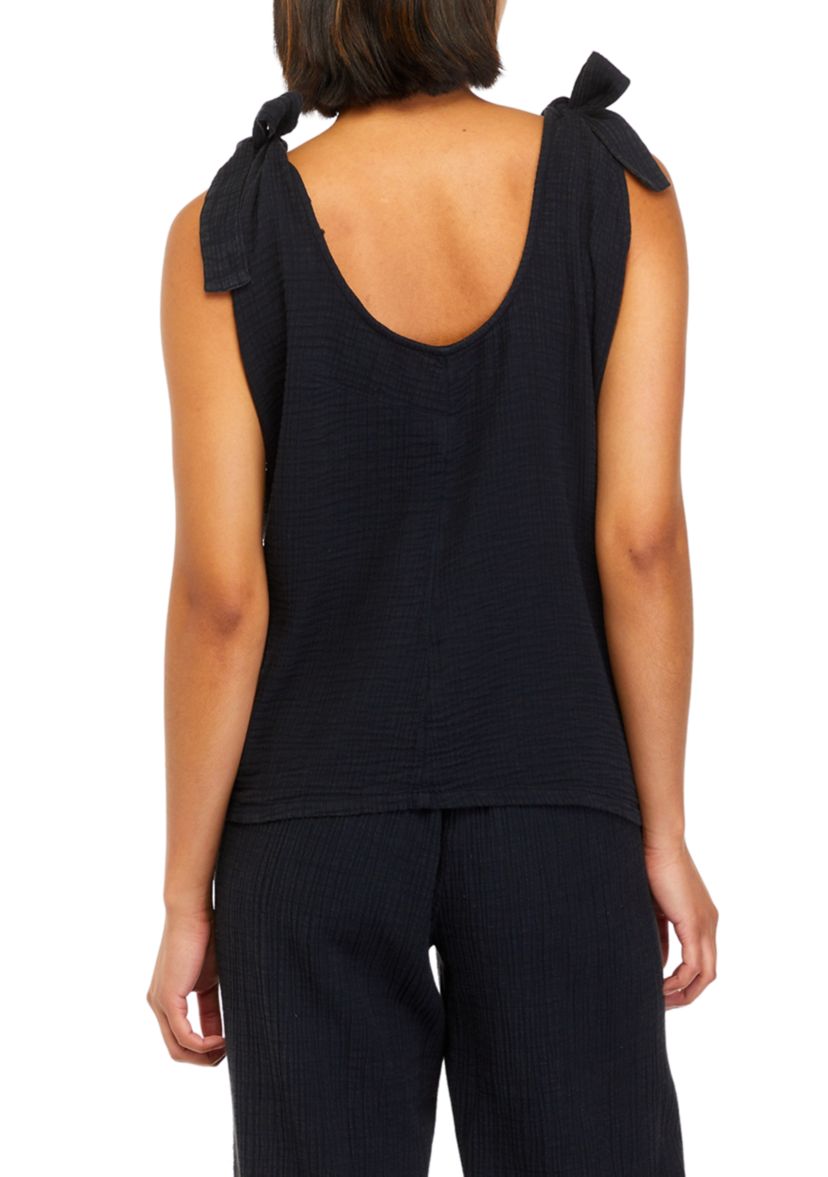 Womens Tie Shoulder Cotton Gauze Tank Top									
