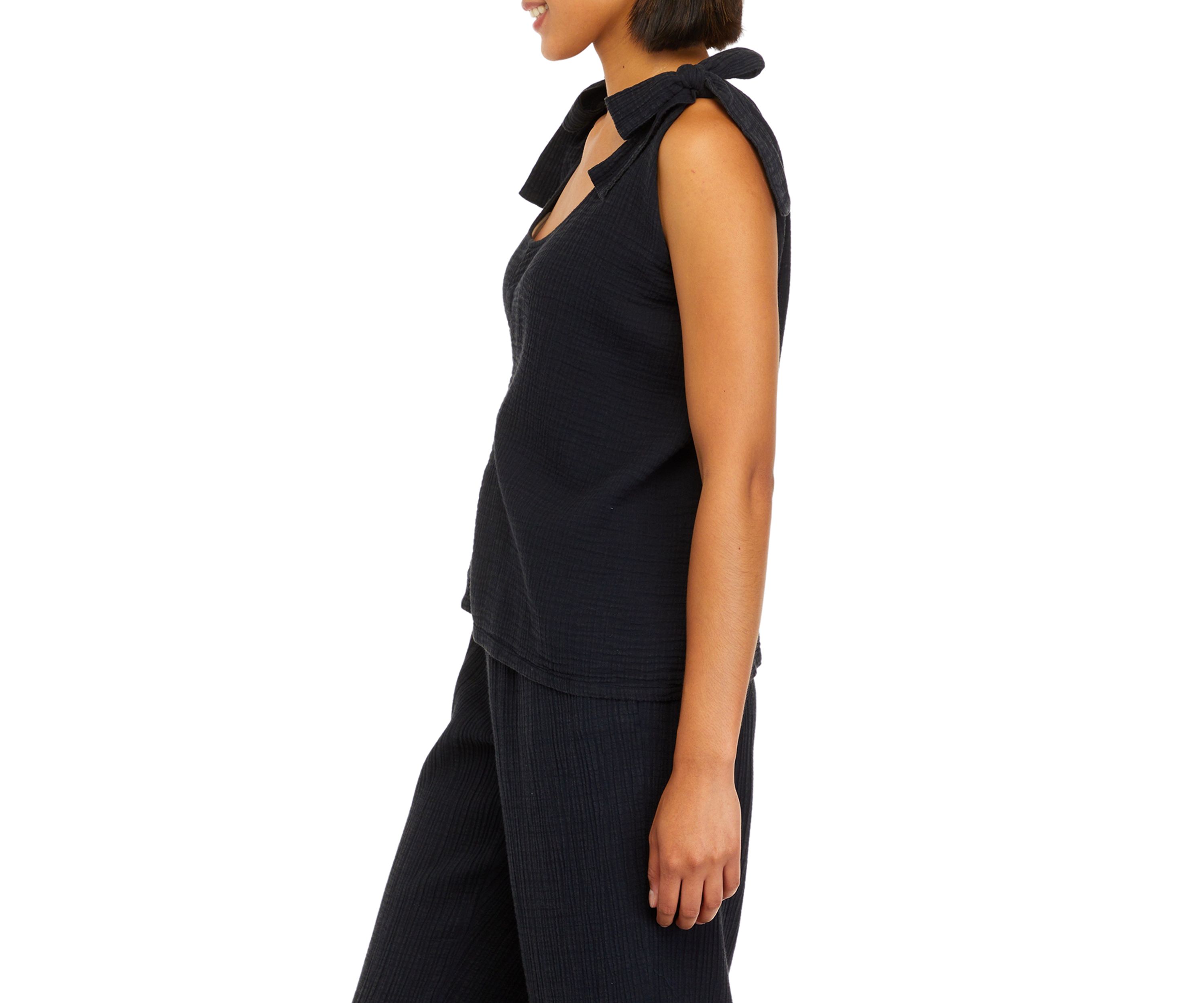 Womens Tie Shoulder Cotton Gauze Tank Top									