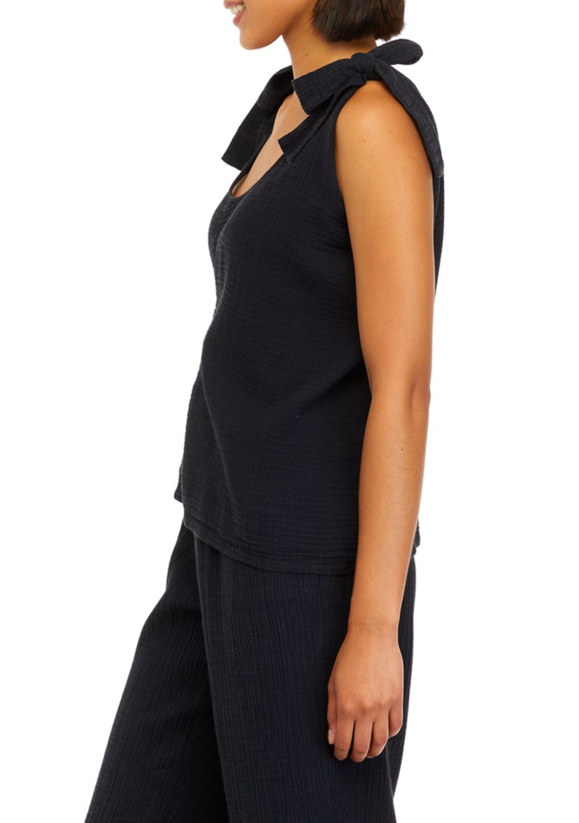 Womens Tie Shoulder Cotton Gauze Tank Top									